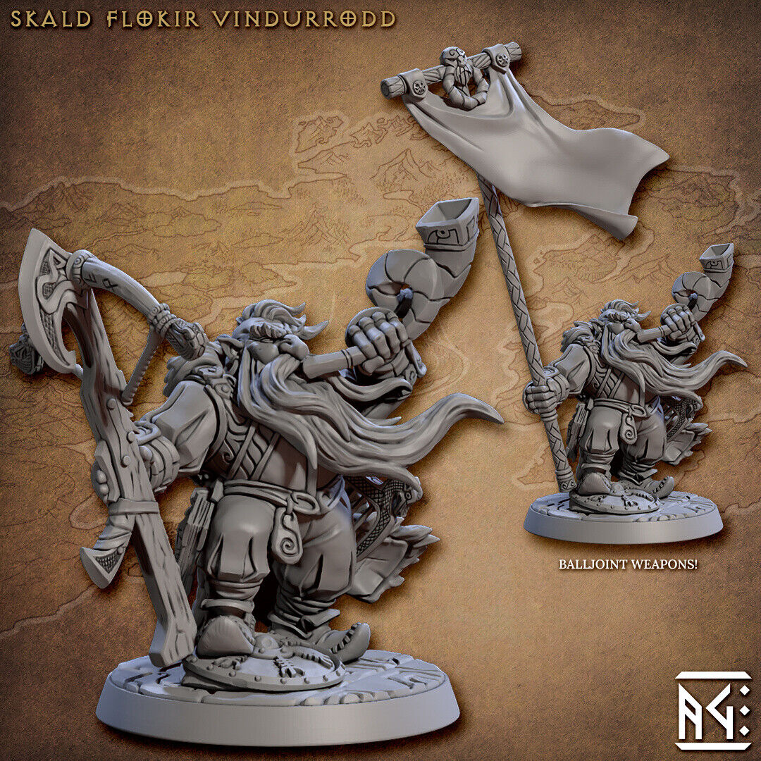 Skald Flokir Vindurrodd Dwarf Viking Fighter Miniature | D&D DnD |